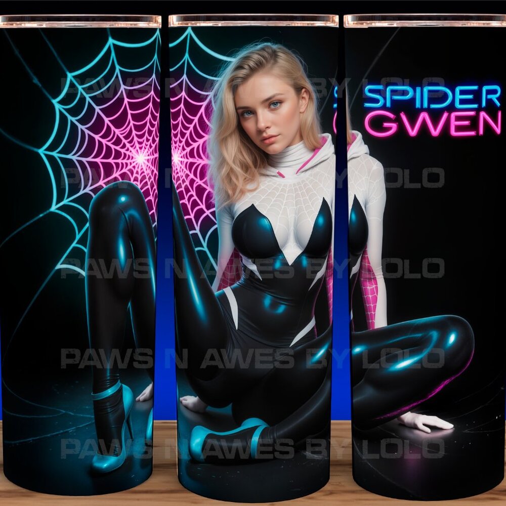 Spider Gwen Stacy with Neon Web Sign Cup Mug Tumbler 20oz